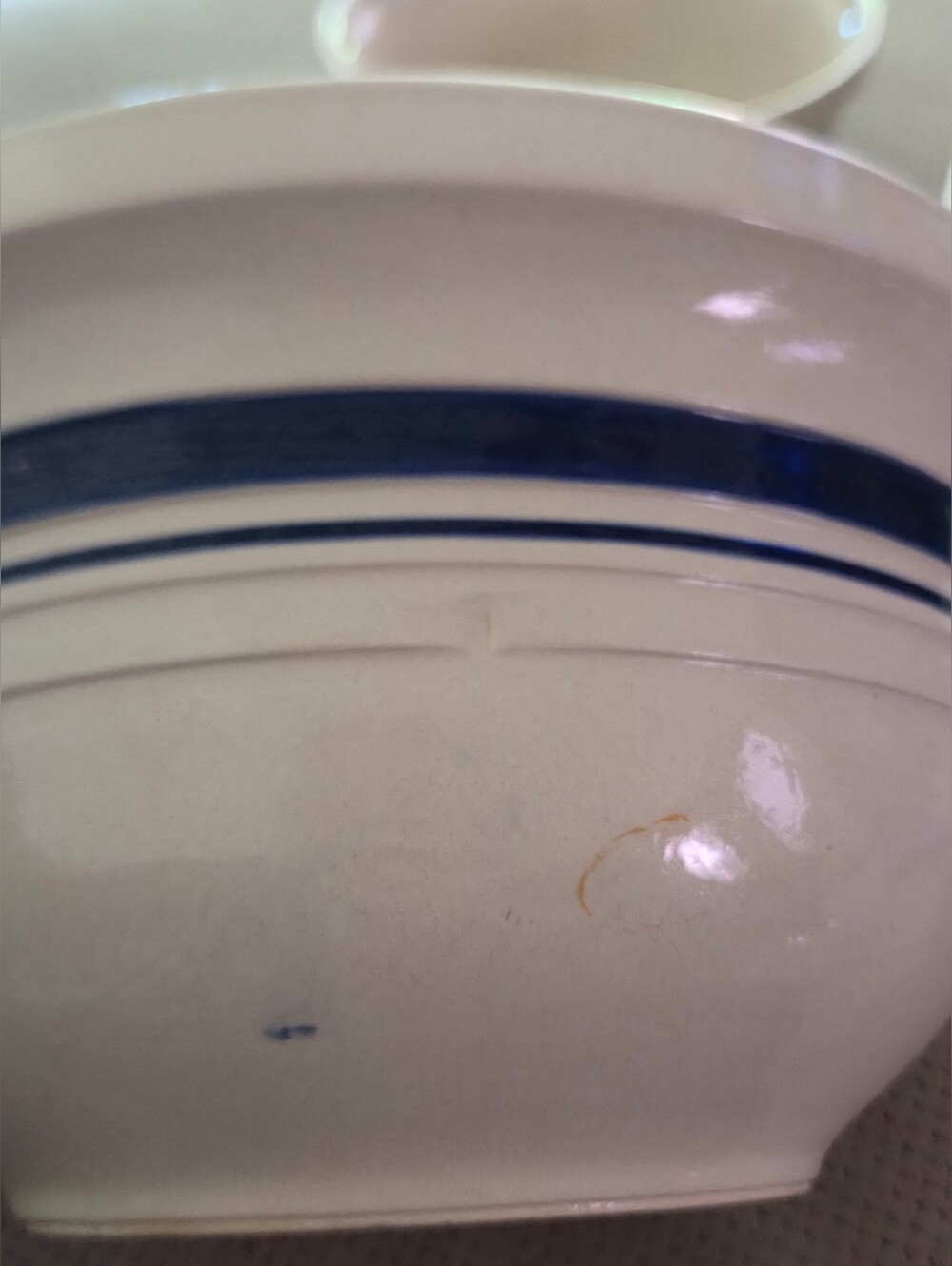 VTG Roseville Friendship Pottery Nesting Bowls Set 3 Blue Stripe Stoneware USA - Picture 3 of 16